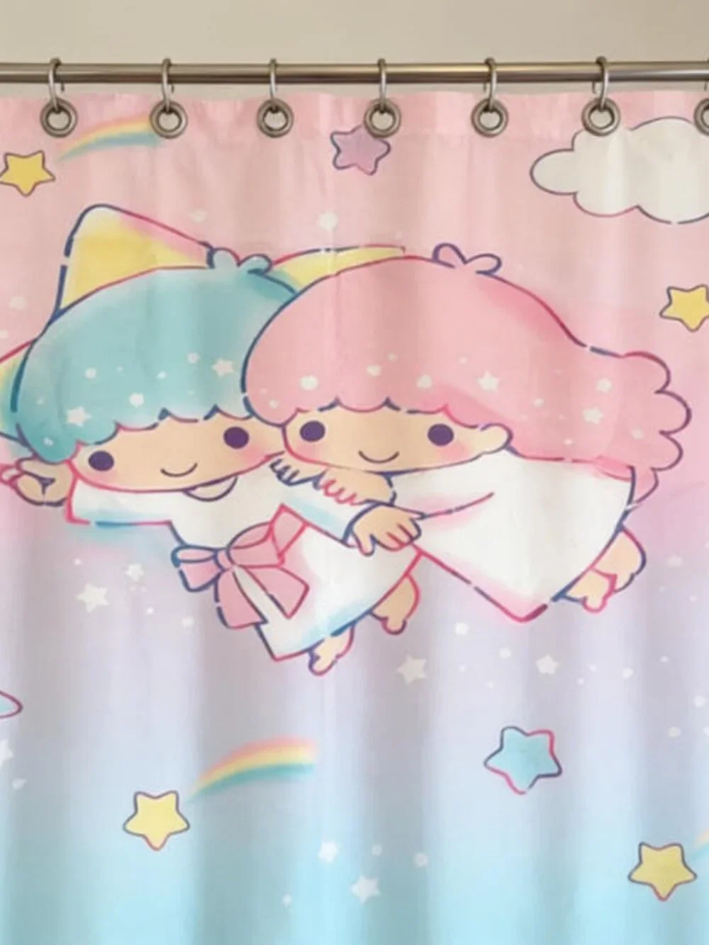 Kawaii Cartoon Twin Stars Shower Curtain 59